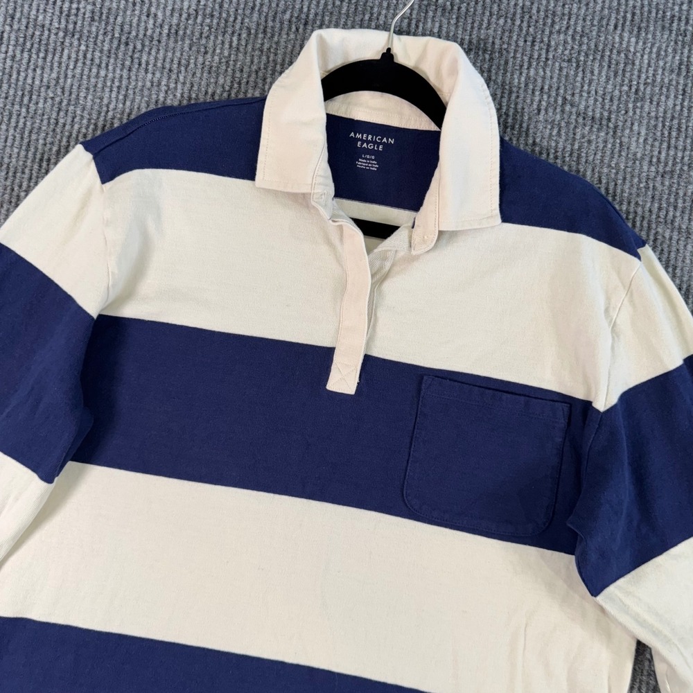 American Eagle Mens Y2K Rugby Polo Size L Thick‎ Varsity Preppy Sports Tradcore
